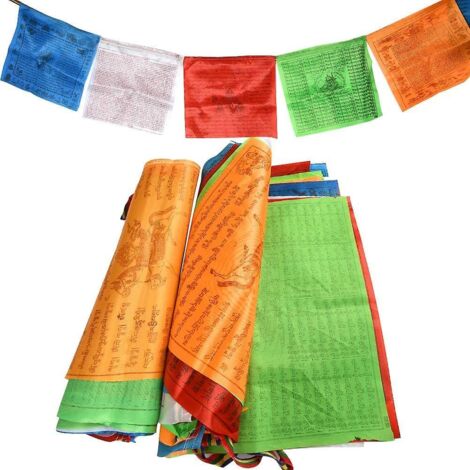Set Mit 2 Tibetisch-buddhistischen Gebetsfahnengirlanden, 7 M Lang, Zur Dekoration Im Freien