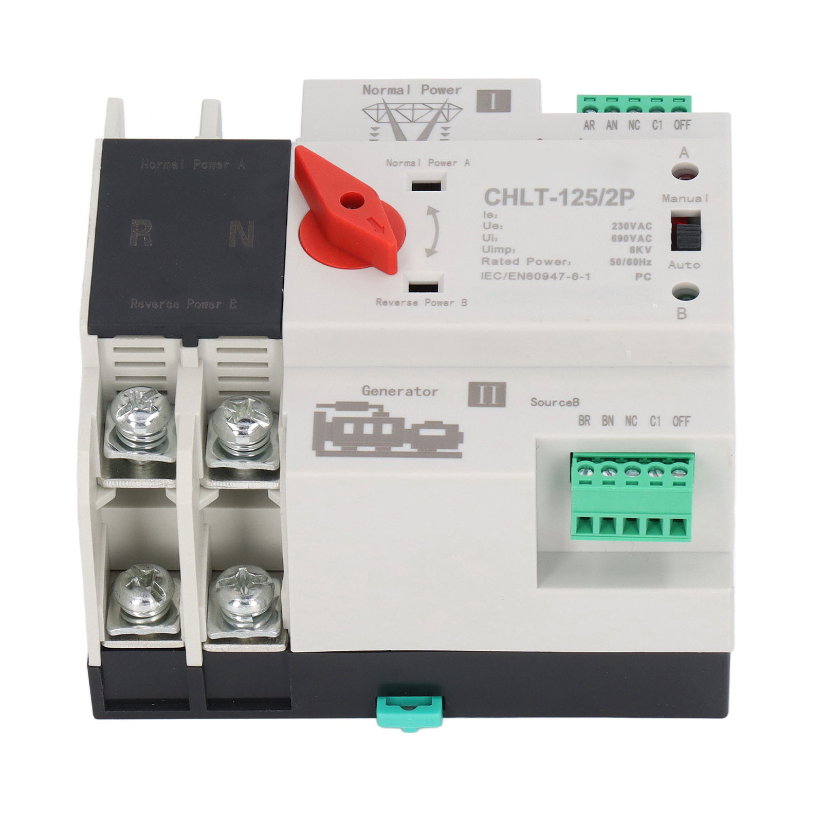 100a 230v Ac Feuerfester Automatischer Doppelstrom-umschalter Für Einkaufszentren, Bipolarer Automatischer Kippschalter