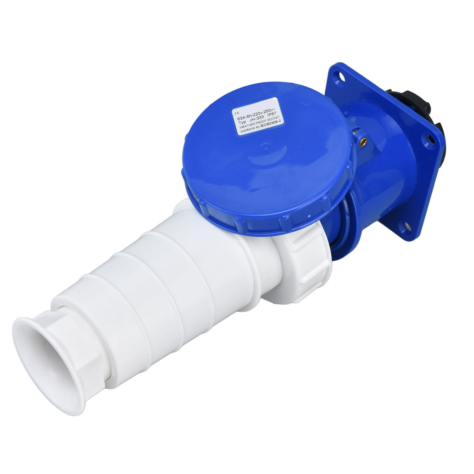Wasserdichter Industriestecker, 3-phasig, 3-polig, 2p+e, 220–250 V, 63 A, Stecker/buchse