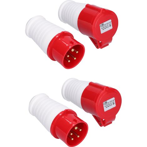 2 Stück Industrielle 5-polige Ip44 16a 380v-415v Stecker Und Buchse Für Drehstrom