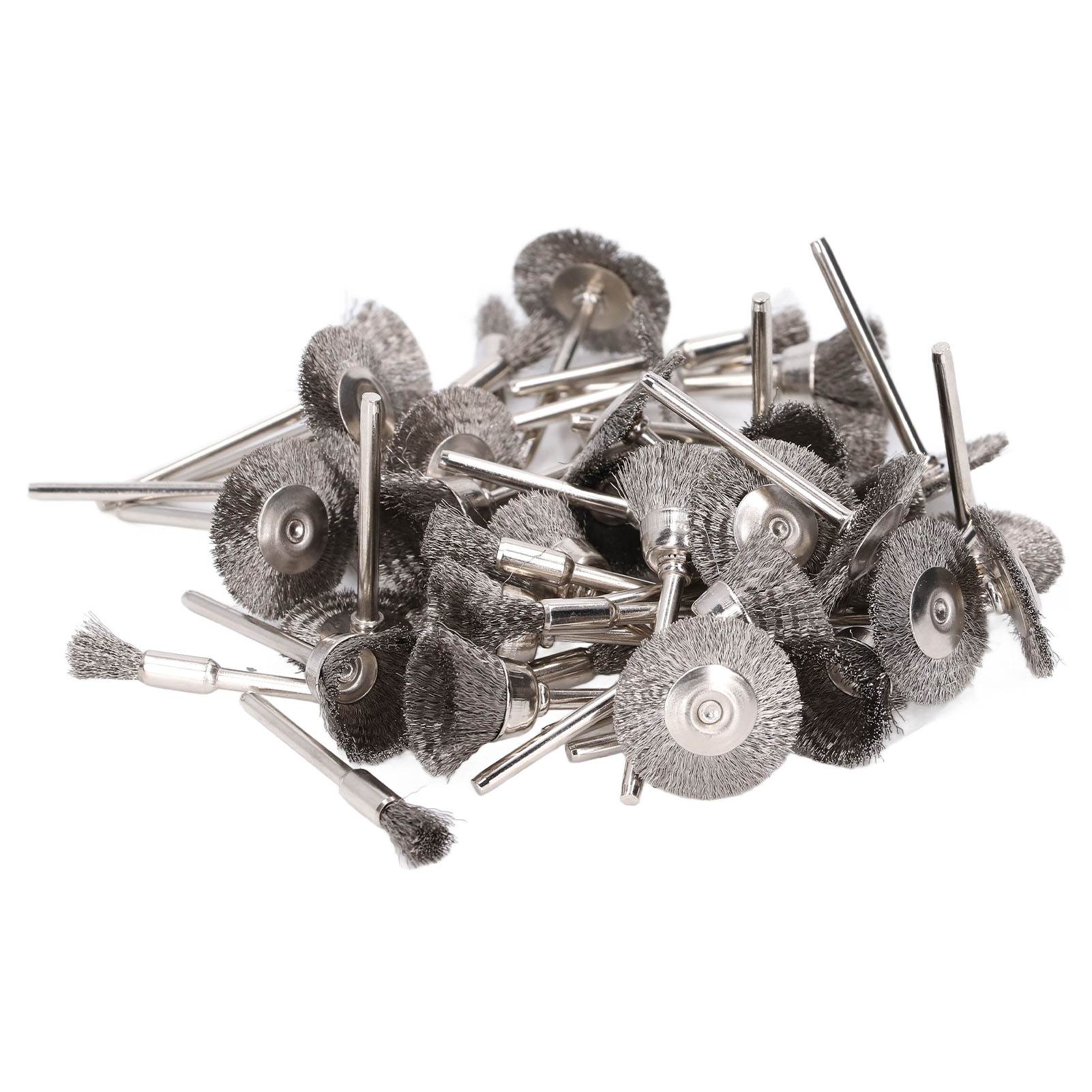 Set Mit 60 Rotierenden Edelstahl-drahtbürsten, 3 Mm Schaft, 3 Formen, Zum Abbeizen Und Entstauben.