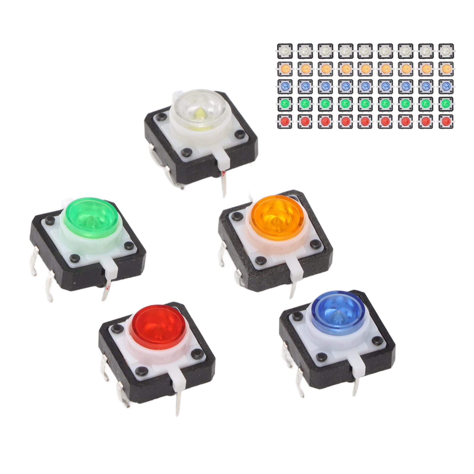 50 Mini-led-berührungsschalter, 12 V Dc, Kurzzeitig Rückstellbare Drucktaster, 5 Farben (rot, Gelb, Blau, Grün, Weiß), 50er-packung