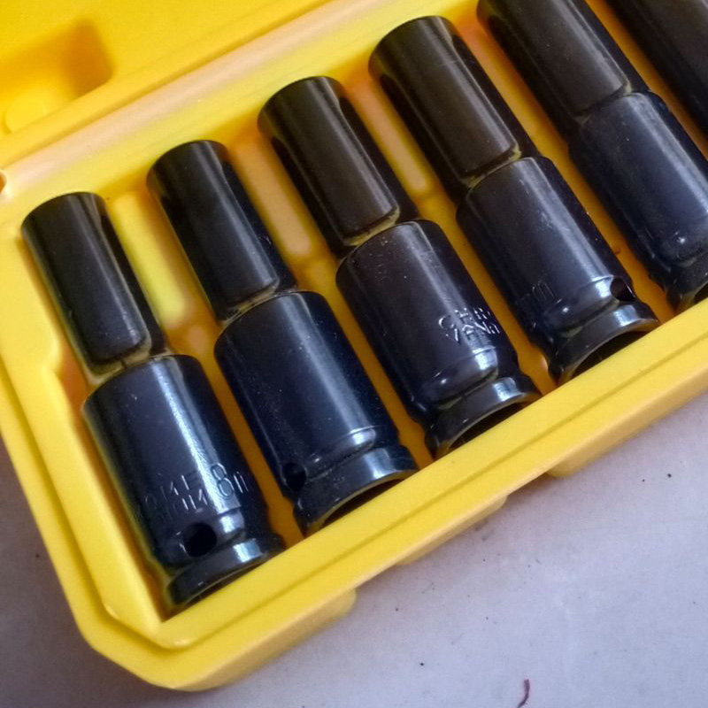 Satz Mit 10 1/2"-druckluft-steckschlüsseln, Chrom-vanadium-stahl, 6-kant, Für Schlagschrauber, Gelber Koffer