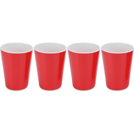 Set Aus 4 Imitations-keramiktassen Für Wasser, Trinkgläser Für Büro, Zuhause, Bar, Restaurant, Rot.