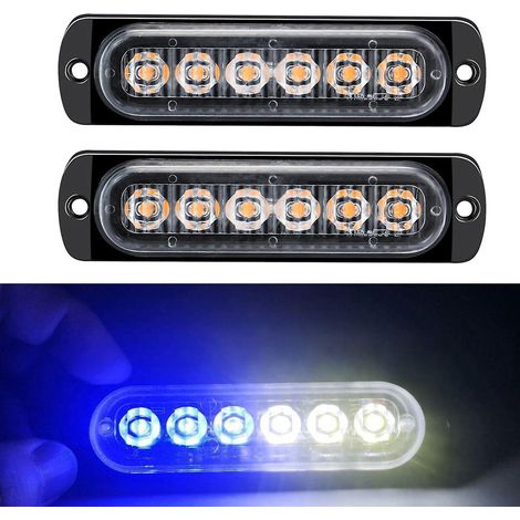 2 Led-blitzleuchten 12–24 V, Notfallwarnleuchten, Warnleuchte Für Autos – Weiß Und Blau