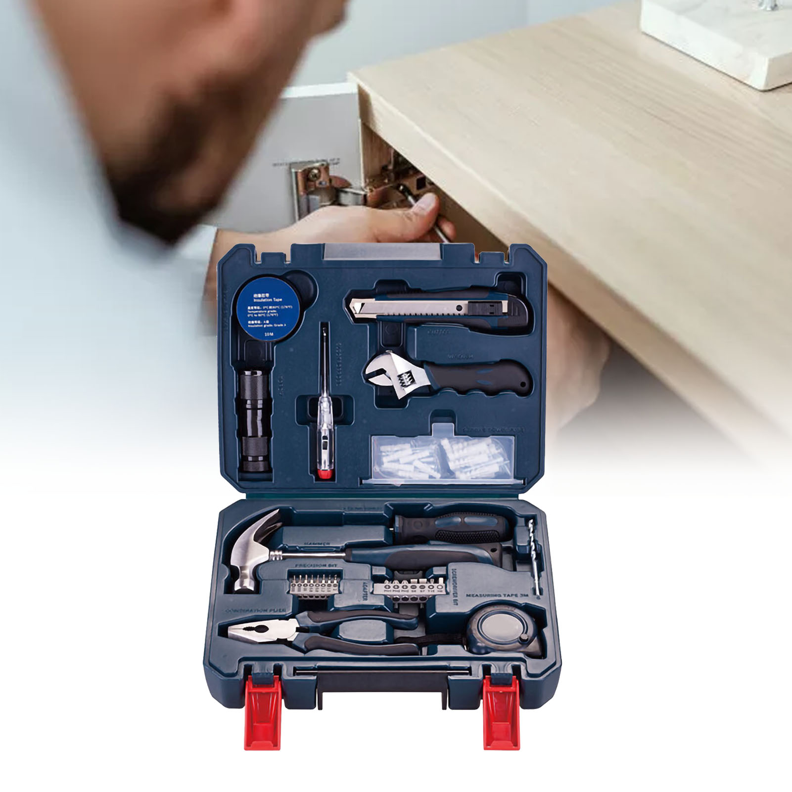 66-teiliges Multifunktionswerkzeugset Mit Aufbewahrungsbox, Bedienungsanleitung Und Zubehör Für Haushalt, Garage Und Heimwerkerprojekte.