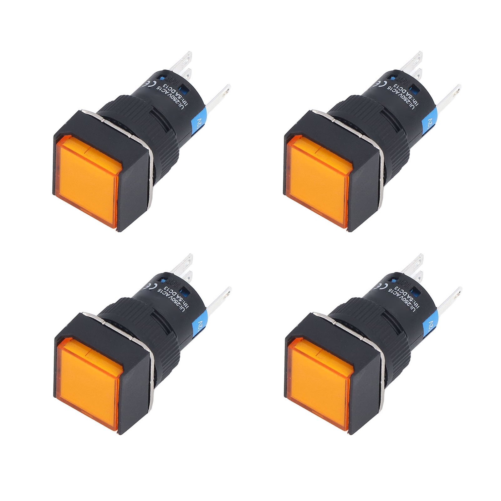 25-teiliges Set 16-mm-quadrat-drucktaster, Kurzzeitig Selbstverriegelnd Mit Kontrollleuchte, 12 V, Gelb