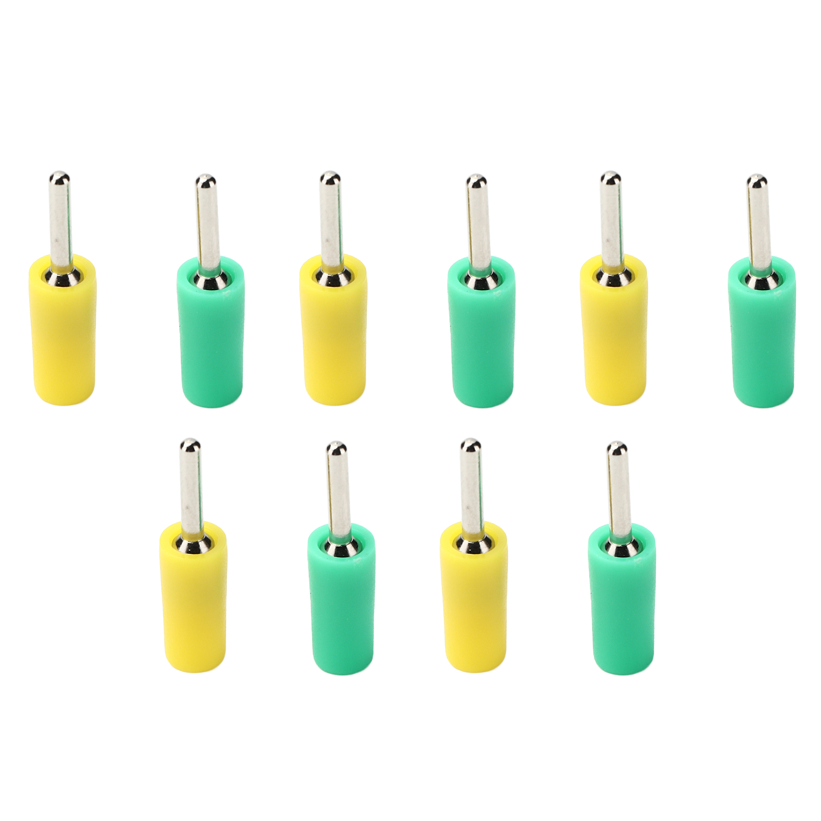 Packung Mit 5 Vernickelten Bananensteckern Aus Messing, 2 Mm Gerader Stift, Grün/gelb, Für Interne Federbelastete Einbaubuchse J.10001