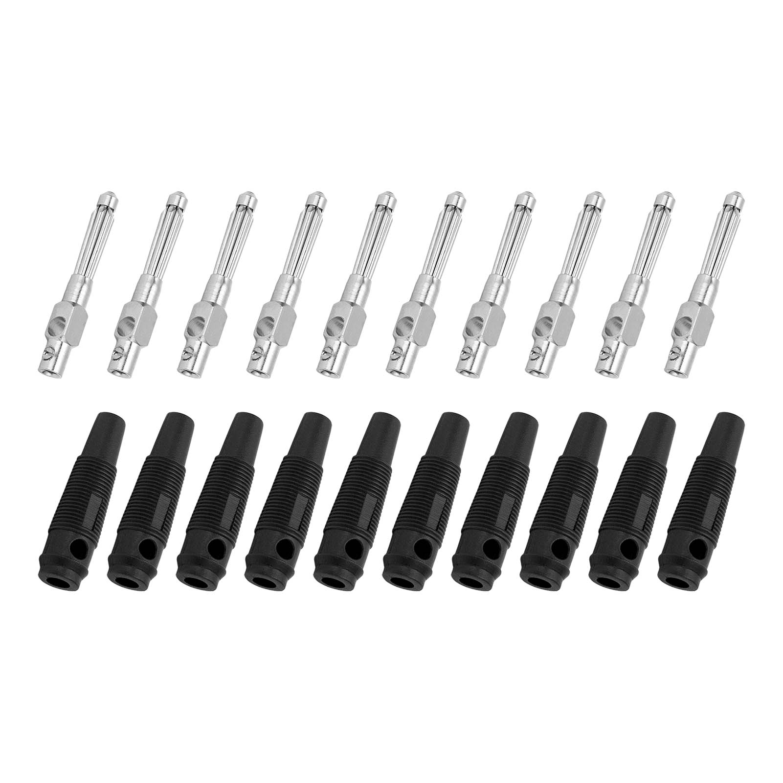 10 Bananenstecker (4 Mm, 7-polig, Kupfer, 1000 V, 32 A), Stapelbar, Mit Flexibler Hülse, Schraubklemmung, Schwarz