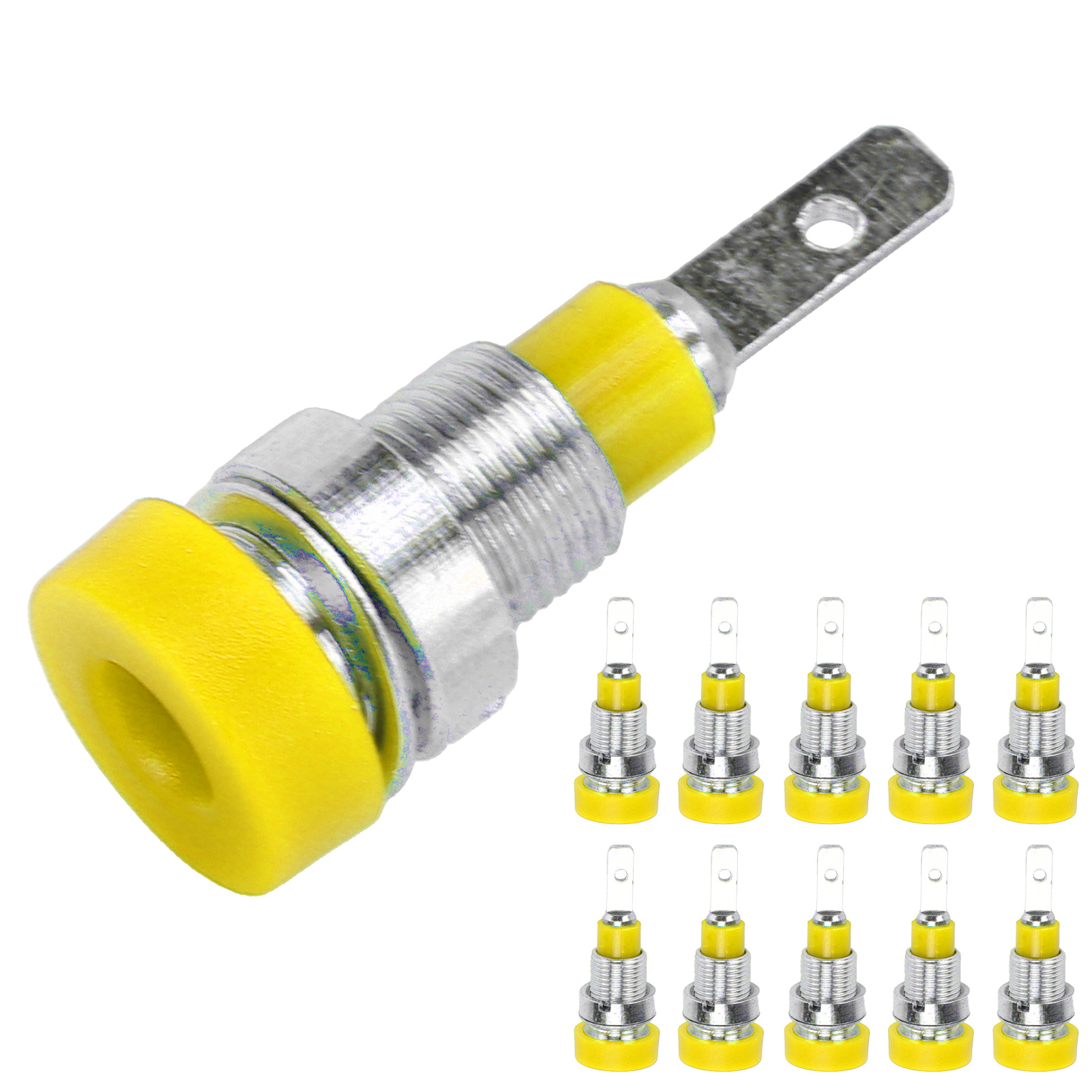 10 Bananenstecker Aus Messing, 2 Mm Doppellötanschlussklemmen Für Industrielle Elektronikgeräte, Gelb