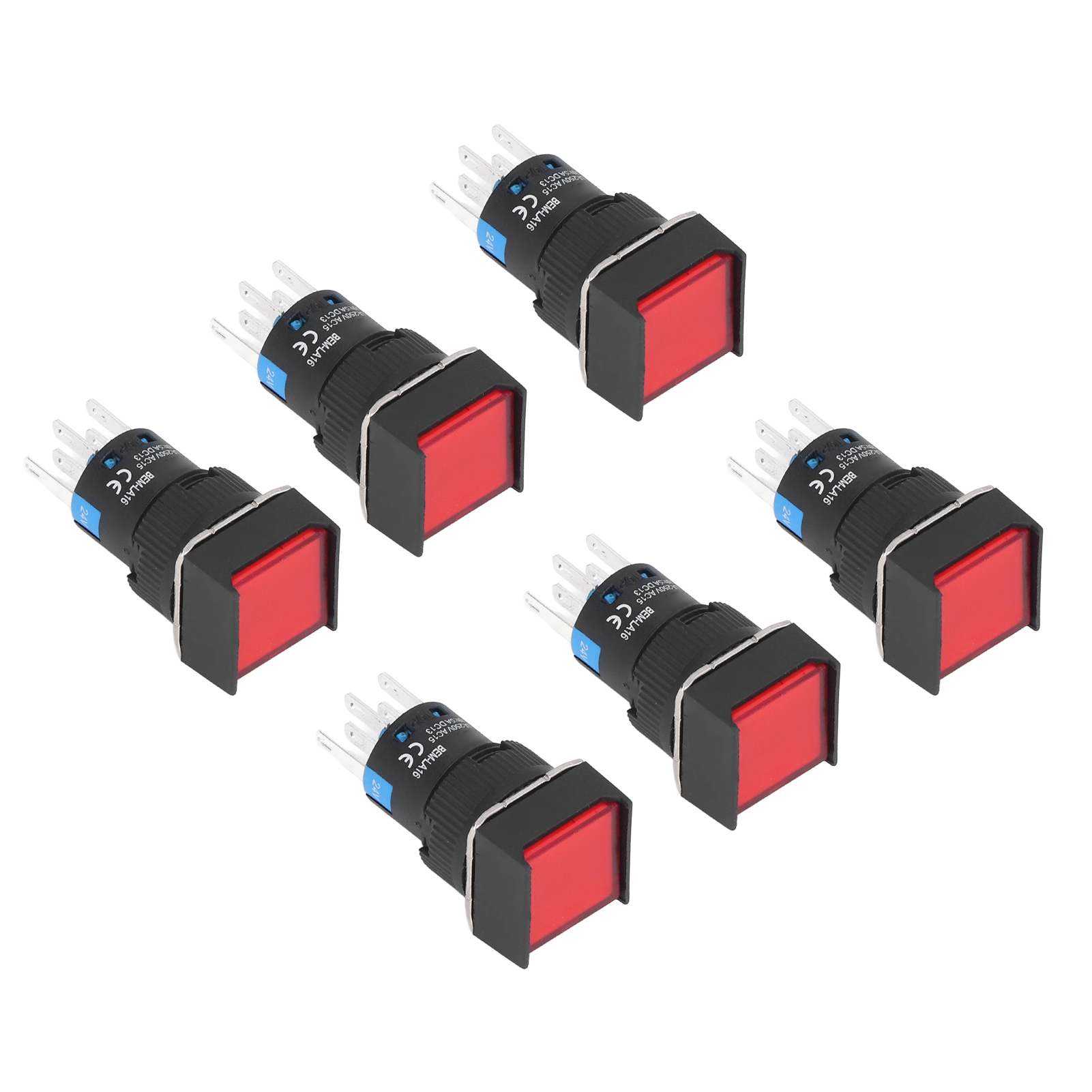 Beleuchteter Druckknopf 16 Mm Quadratisch Selbstverriegelnd 24 V 5 A Rot - Packung Mit 25 Kompakten Elektrischen Schaltern Mit Kontrollleuchte Für Schalttafeln.