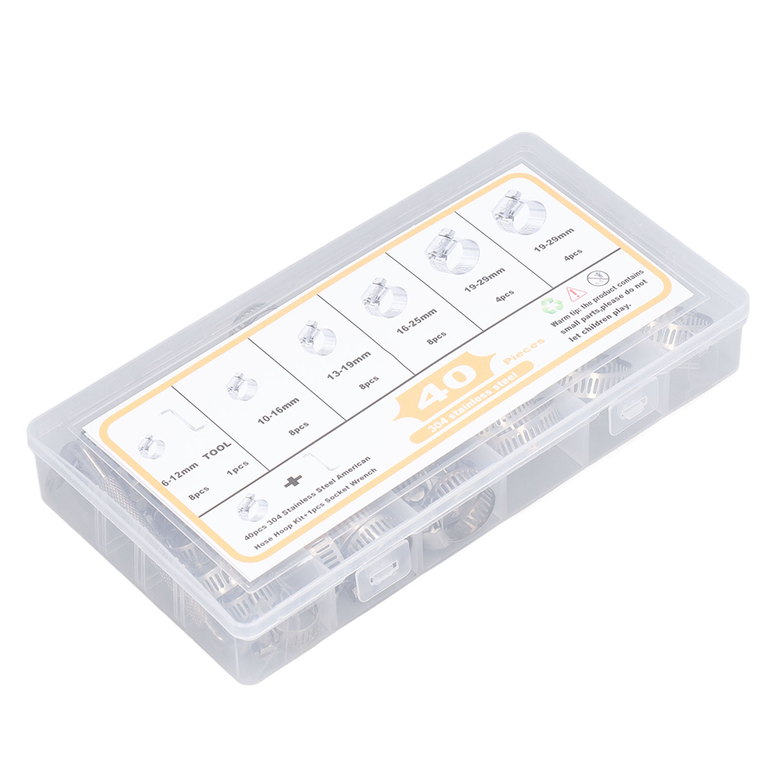 Set Mit 40 Schlauchschellen, 6–29 Mm, 5 Ausführungen, Edelstahl, Zubehörset Für Rohre Und Schläuche