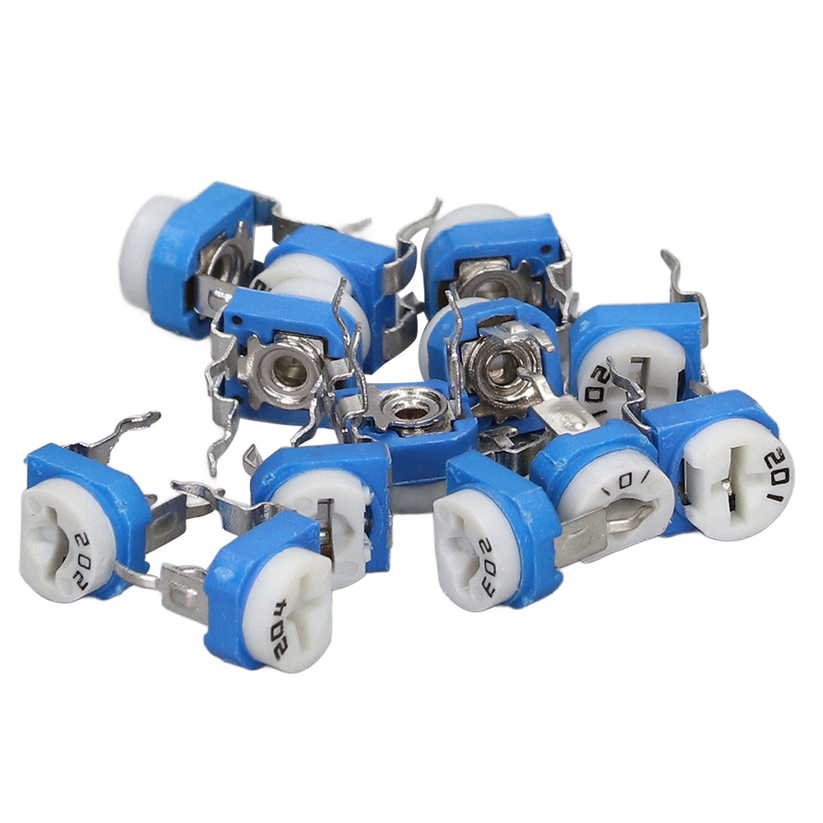 Packung Mit 65 Potentiometern Von 100 Ω Bis 1 Mω, Blaue Und Weiße Horizontale Variable Widerstände Für Haushaltsgeräte Und Elektronische Sicherheitssysteme.
