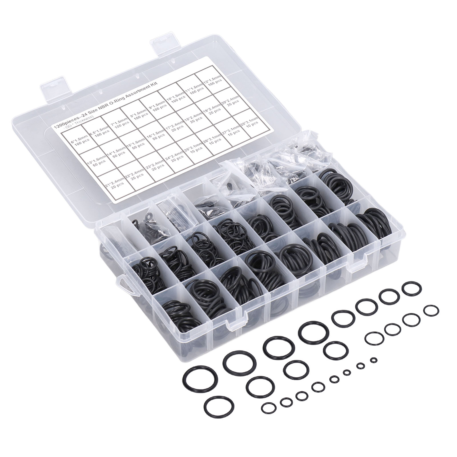 Packung Mit 1200 Nitrilkautschuk-o-ringen, Verschiedene Größen, Schwarze Dichtungsringe Für Sanitärinstallationen Und Reparaturen.