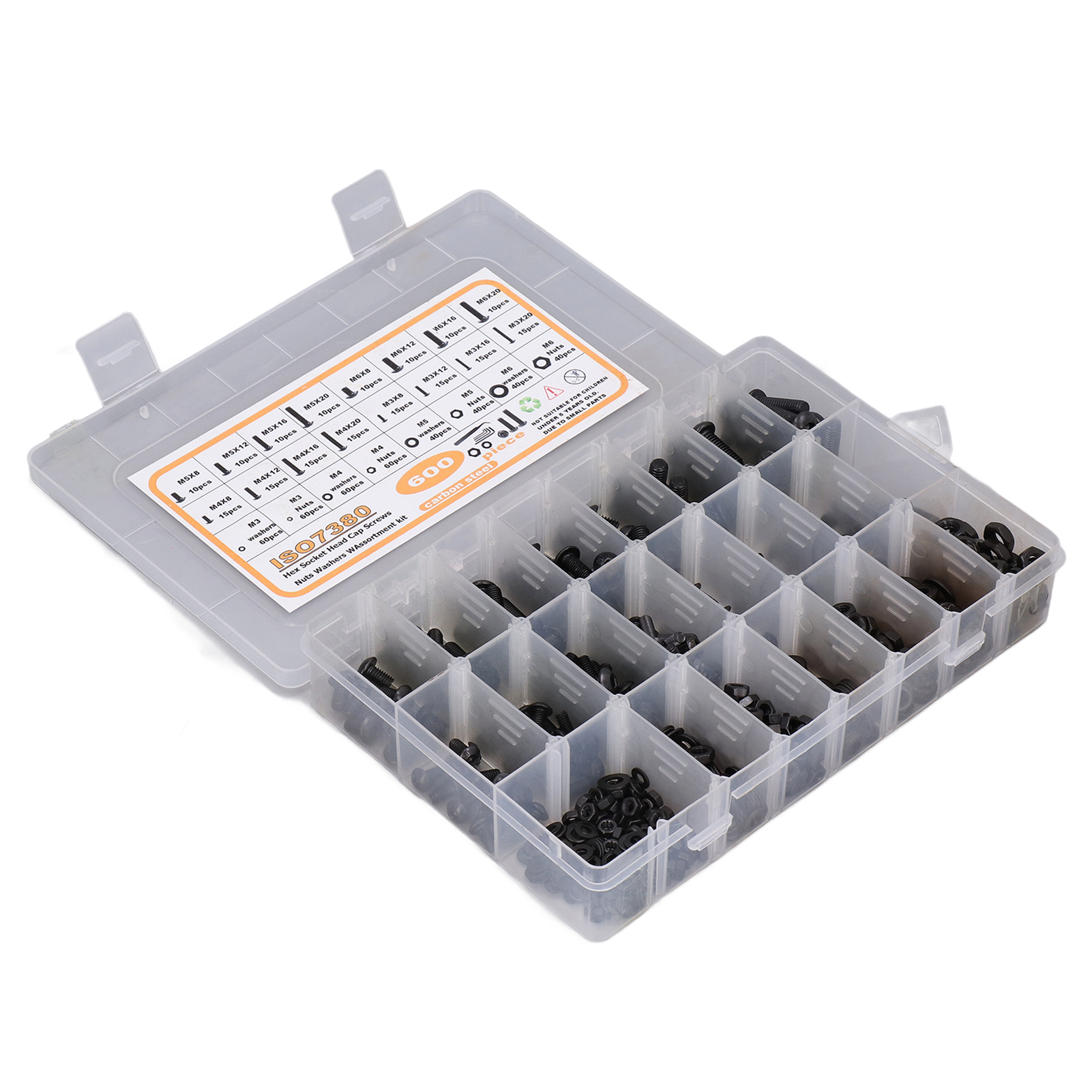 600-teiliges Set Mit Sechskantschrauben, Muttern Und Unterlegscheiben M3, M4, M5, M6, Komplettes Sortiment Mit Schraubenschlüssel Und Pinzette