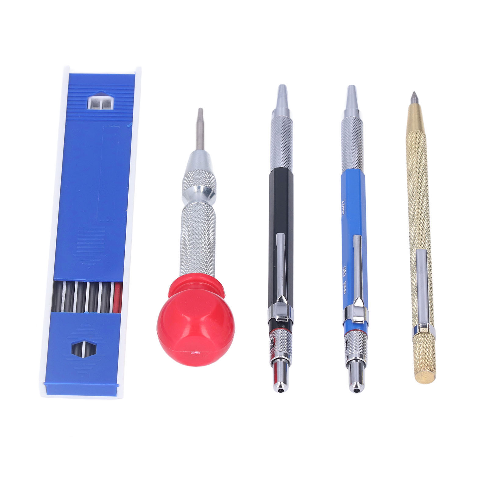 Set Mit 16 Druckbleistiften Für Zimmerleute Mit Anreißspitze, Ersatzminen Und Körner.