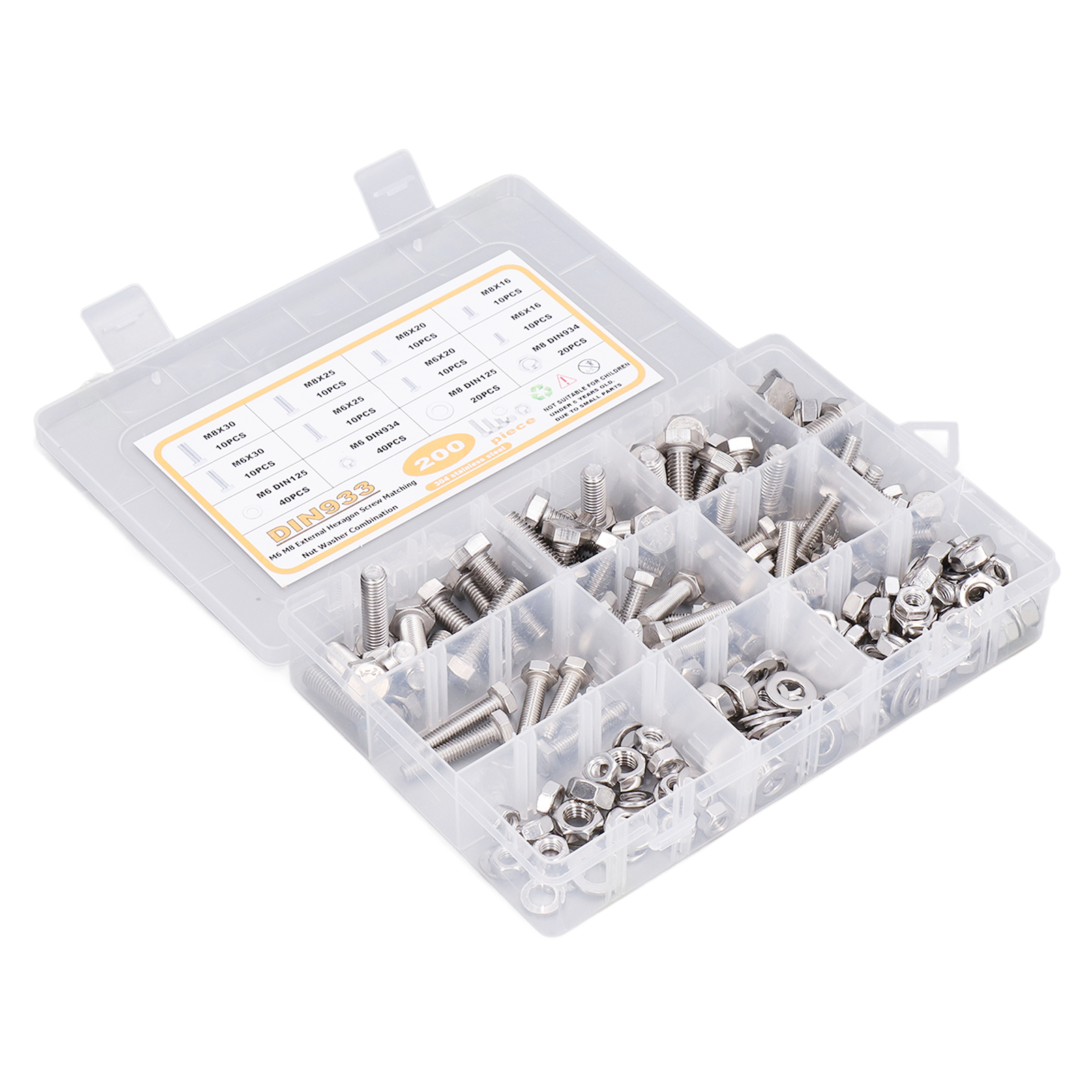 Packung Mit 200 Sechskantschrauben, Unterlegscheiben Und Muttern Aus Edelstahl 304, Schraubensatz Für Möbelreparaturen.