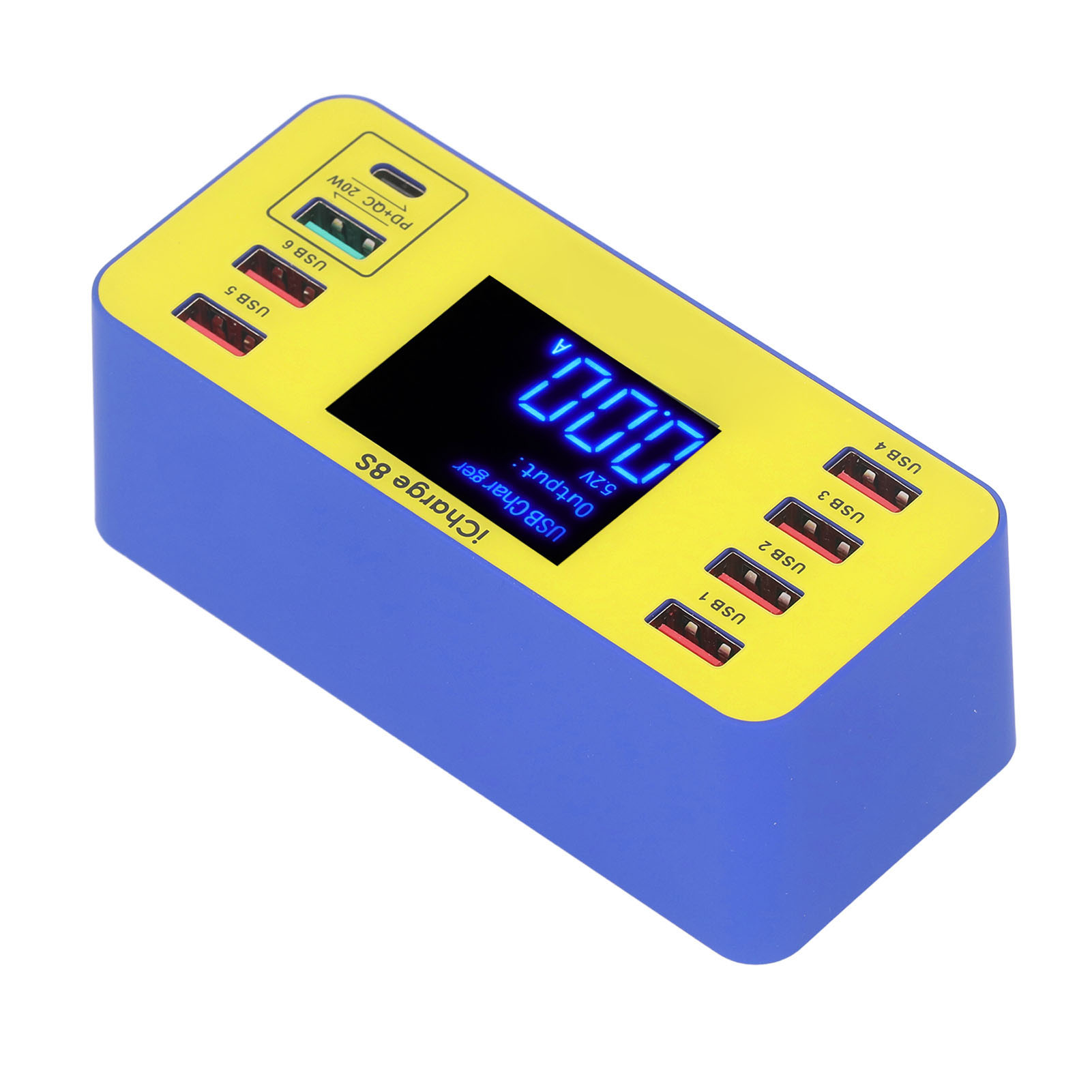 8-port-usb-ladegerät Mit Digitalanzeige, Eu-stecker, 100-240 V, Qc3.0- Und Pd-kompatibel, Multifunktionales Schnellladen Für Mehrere Geräte.