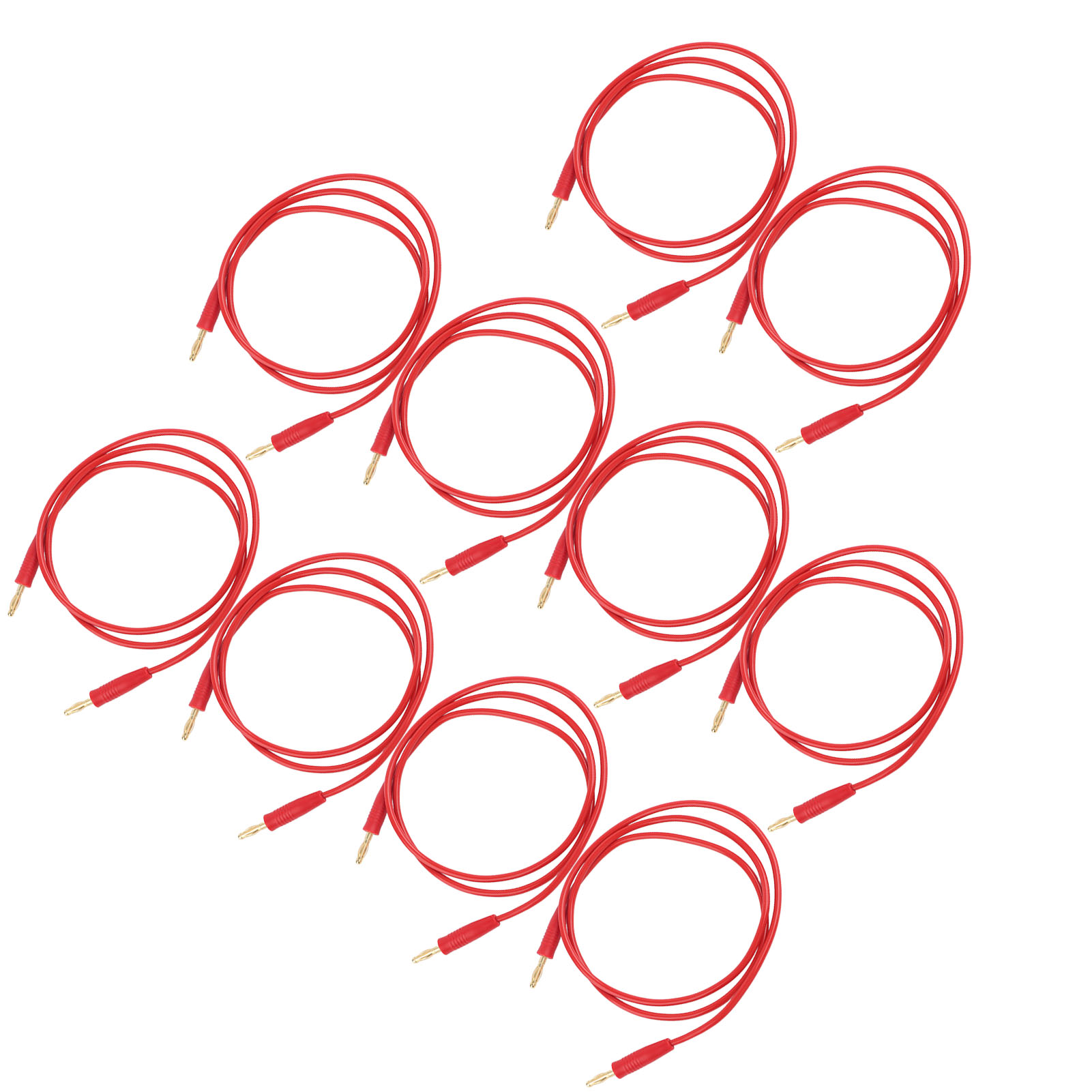 Packung Mit 10 Bananenstecker-messleitungen (stecker Auf Stecker), 4 Mm Stecker, Vergoldetes, Vernickeltes Messing, Lötanschluss, Rot J.70003