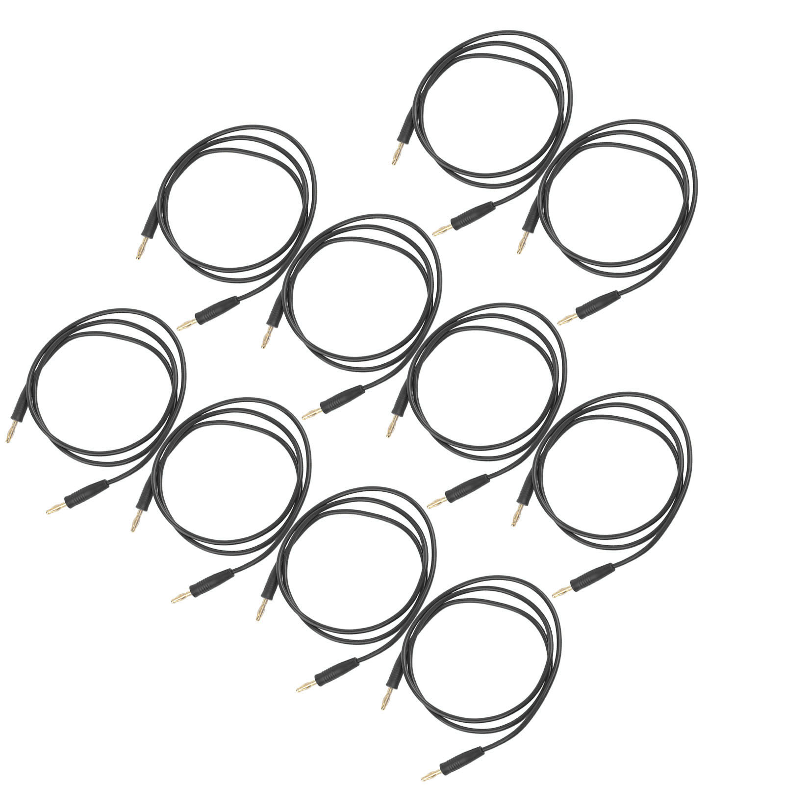Packung Mit 10 Bananenstecker-testkabeln (stecker-stecker), 4 Mm Vernickelte Messingstecker (vergoldet), Lötanschluss J.70003, Schwarz