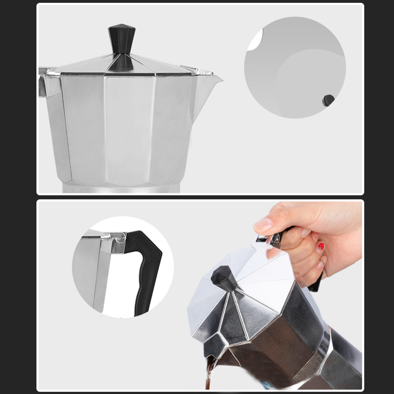 Italienische Moka-kanne, 9 Tassen, 450 Ml, Aluminium, Achteckiger Stil Im Europäischen Stil, Espressokocher, Robustes Und Elegantes Küchenutensil.