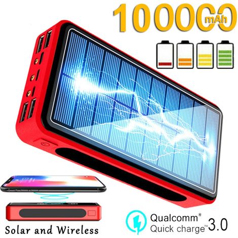 Tragbare, Kabellose Solar-powerbank Mit 100.000 Mah, Led-licht, Wasserdicht Und Hoher Kapazität, Ideal Für Den Einsatz Im Freien.