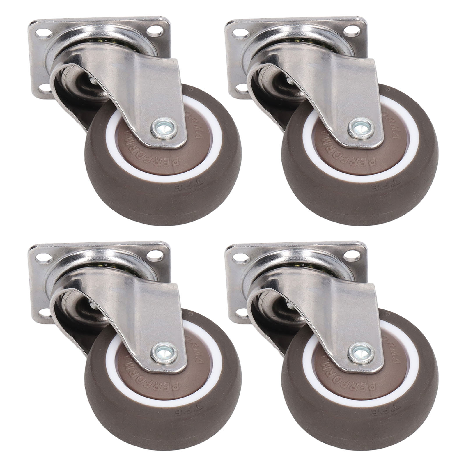 Set Mit 4 Verstärkten Flachrollen Aus Weichem Gummi, Verchromt, Stoßfest, 5 Cm, Für Möbel