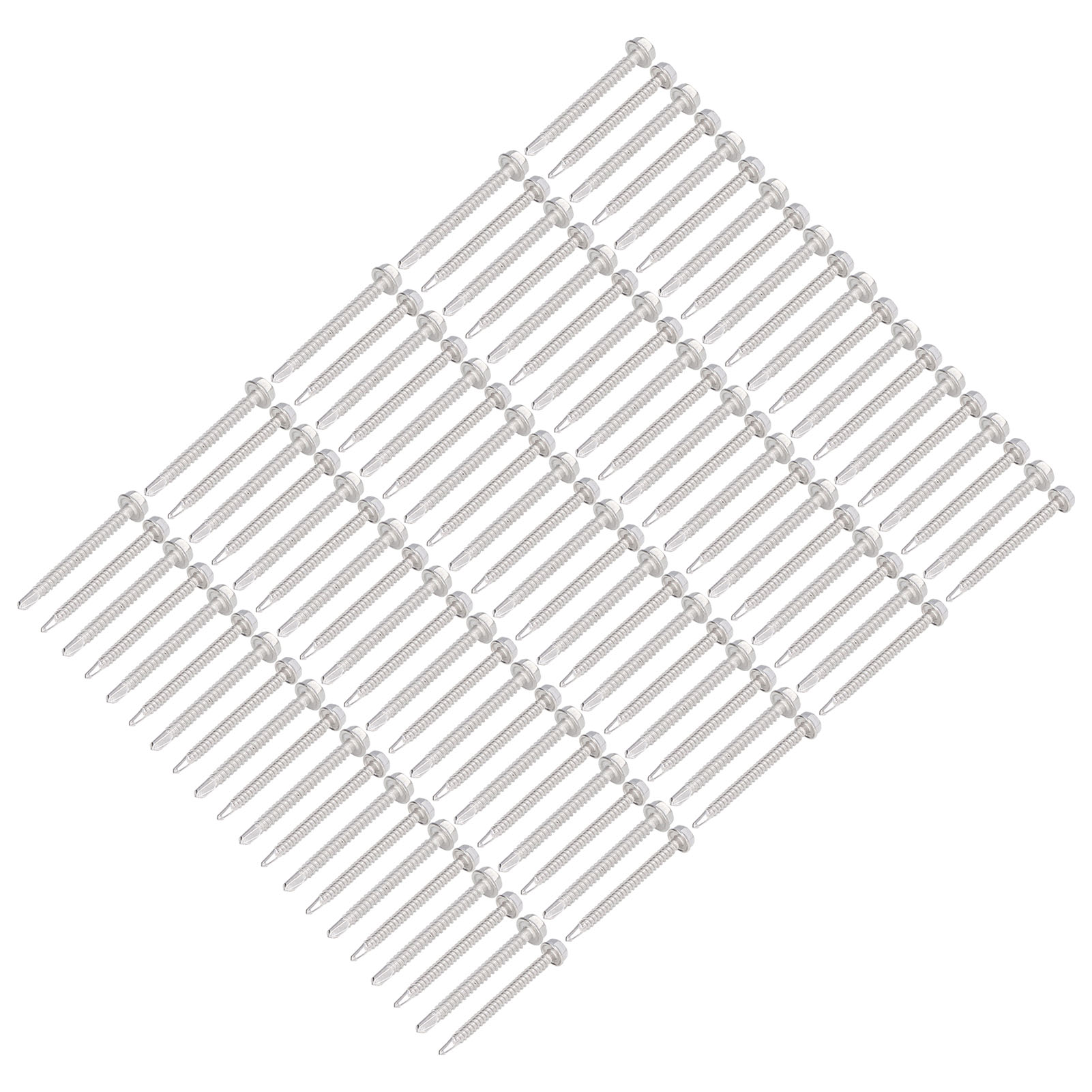 Selbstbohrende Holzschrauben Aus Edelstahl 304, Packung Mit 100 Stück, Sechskantkopf Mit Unterlegscheibe, Abmessungen 4,2 X 50 Mm Und 4,8 X 50 Mm, Zur Befestigung Von Metall Und Holz.