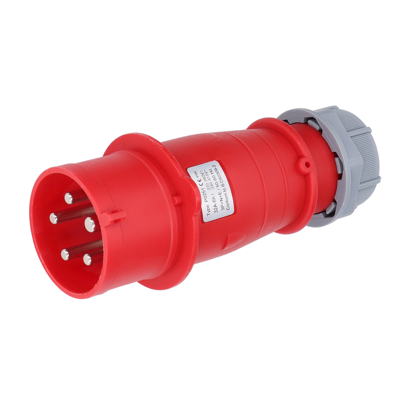 Wasserdichter, Industrieller 5-poliger Pilotenstecker, Unterputzmontage, Gerade, 3p+n+e, Ac 220–380 V / 240–415 V, 32 A