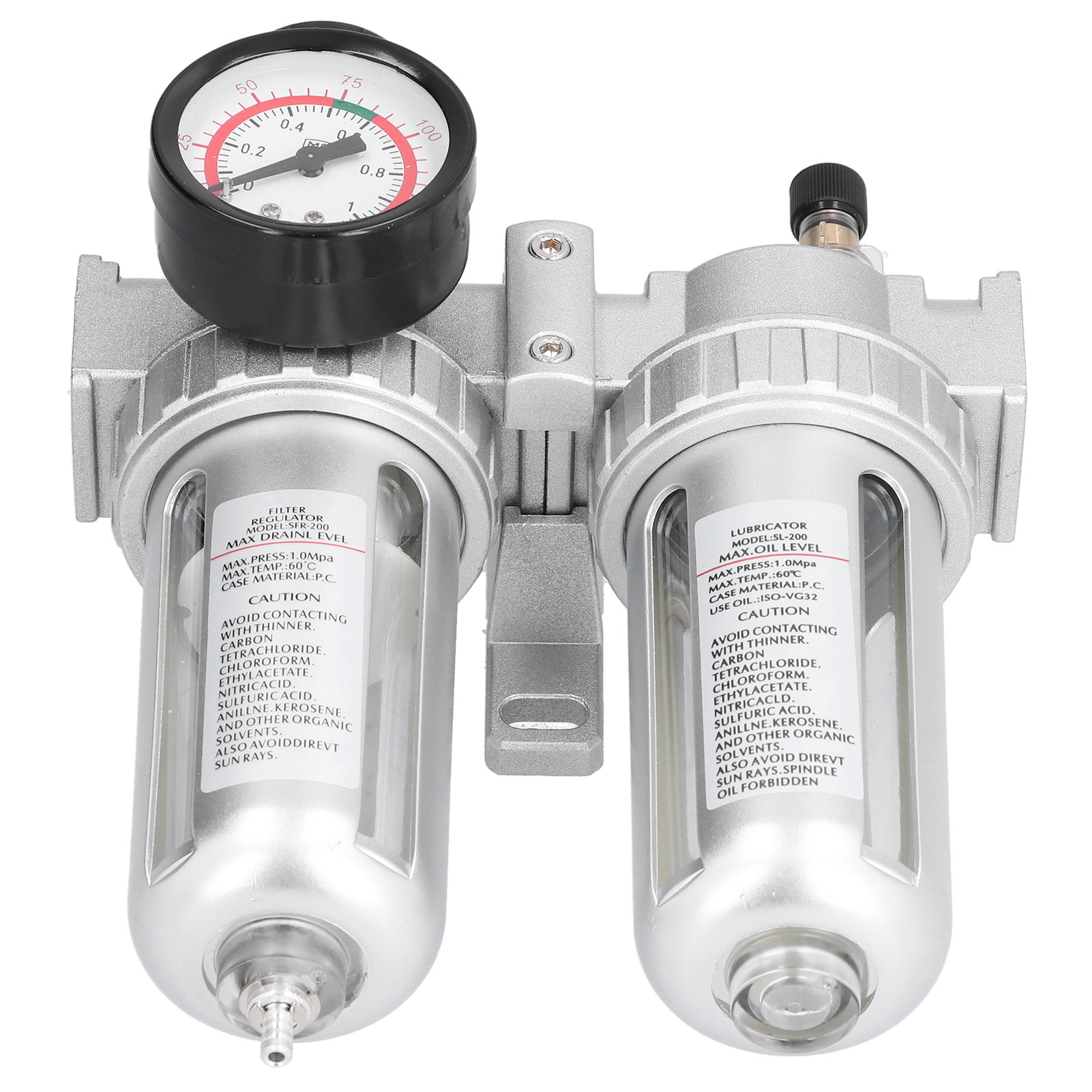 Druckregler Mit Aluminium-luftfilter, Wasser-öl-abscheider Mit Manometer, Sfc200-kit Für Druckluftwerkzeuge Und Industrielle Instandhaltung.