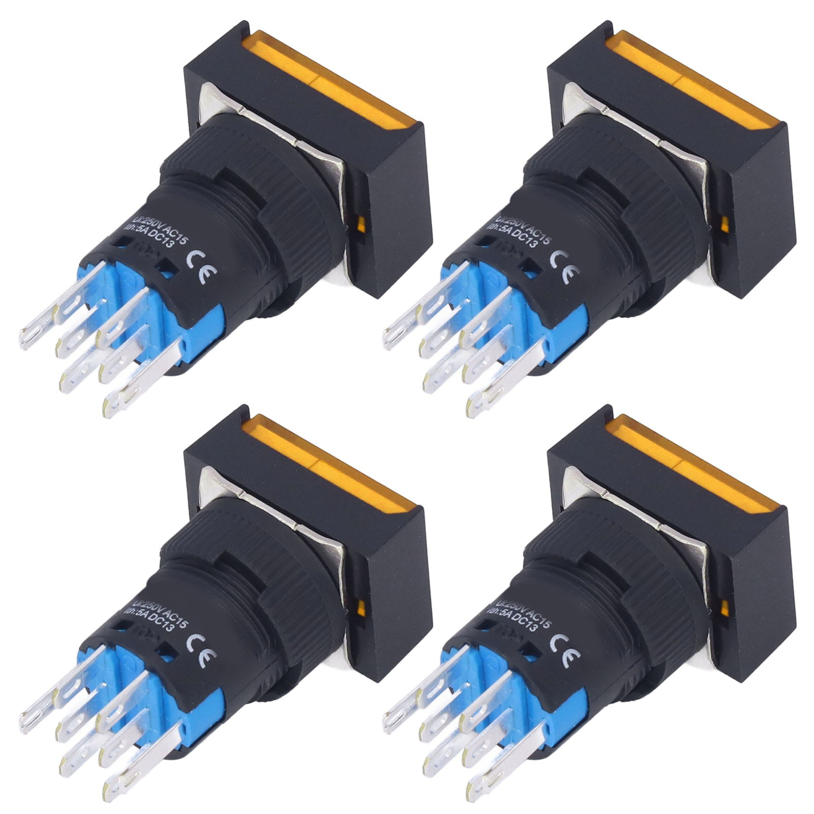 16 Mm Gelber 12v Beleuchteter Druckknopf, Packung Mit 25 Abs- Und Messing-selbstverriegelungsschaltern, Mikro-quadratverriegelung, Für Led-panel.