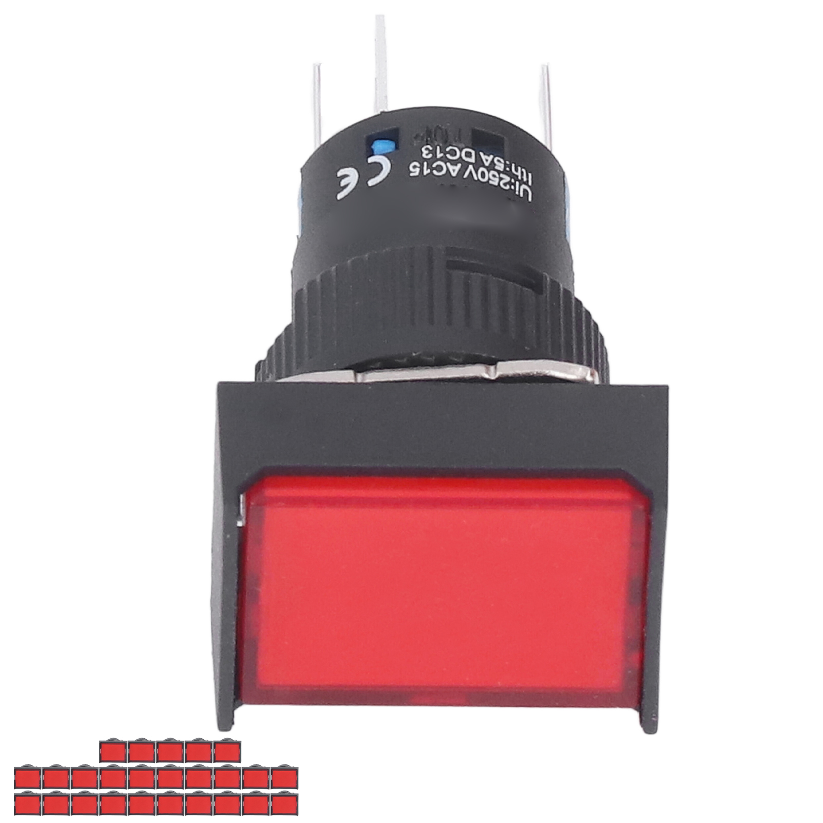 Beleuchteter Drucktaster, 220 V, Selbstverriegelnd, Rechteckig, 16 Mm, Rot – 25er-packung La16-11ds-j Schalter Mit Led-anzeige