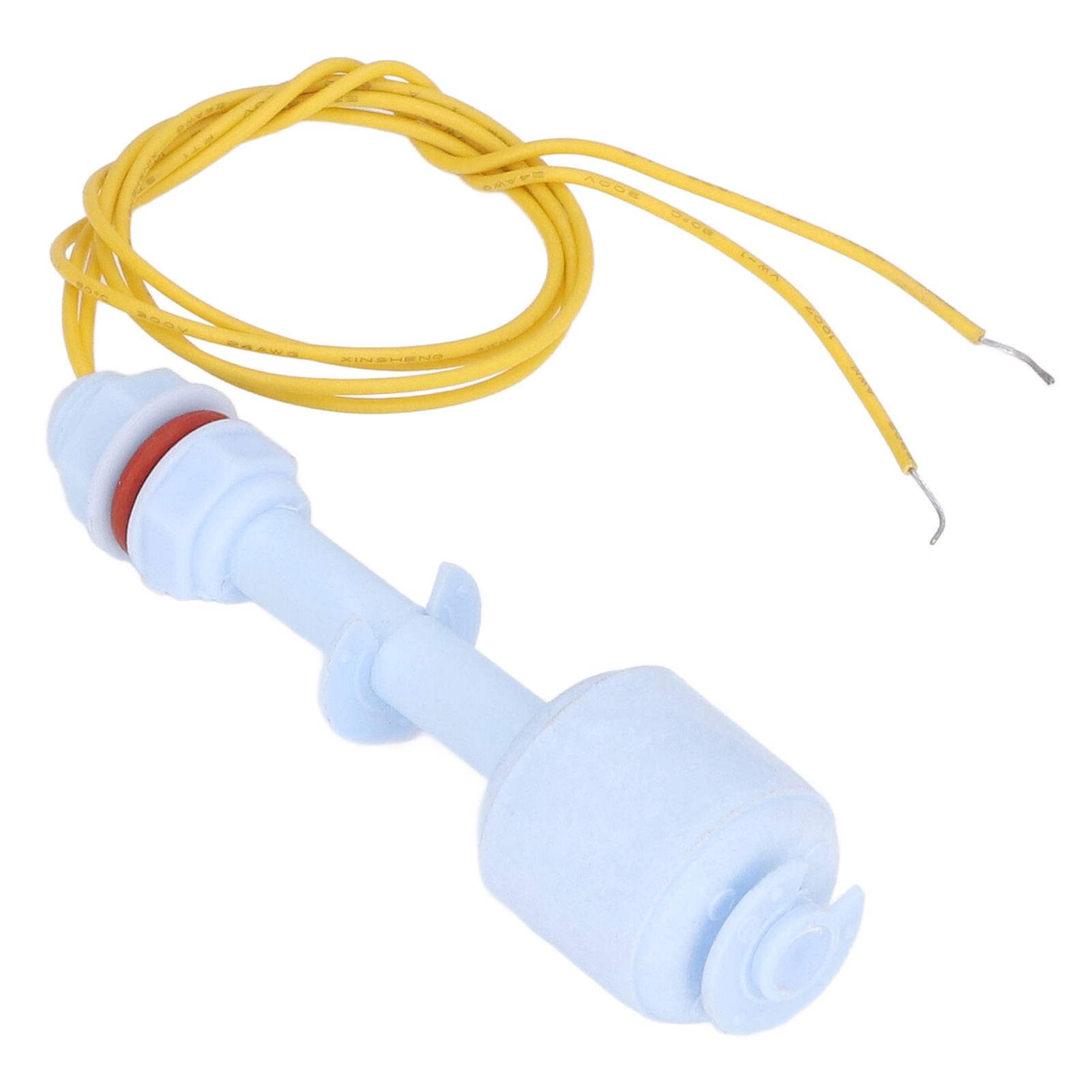 Schwimmerschalter Zur Wasserstandsregelung, Blaue Industriekomponente P7510, Automatischer Regler, Flüssigkeitsstandsensor, Technisches Steuergerät.