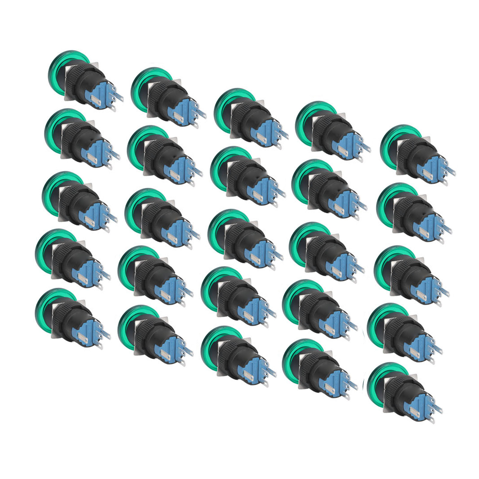 Grüne Pilz-drucktaster Ip65, Packung Mit 25 Miniatur-selbstrückstellschaltern 16 Mm, Kunststoff, Ac/dc 12 V, Wasserbeständig