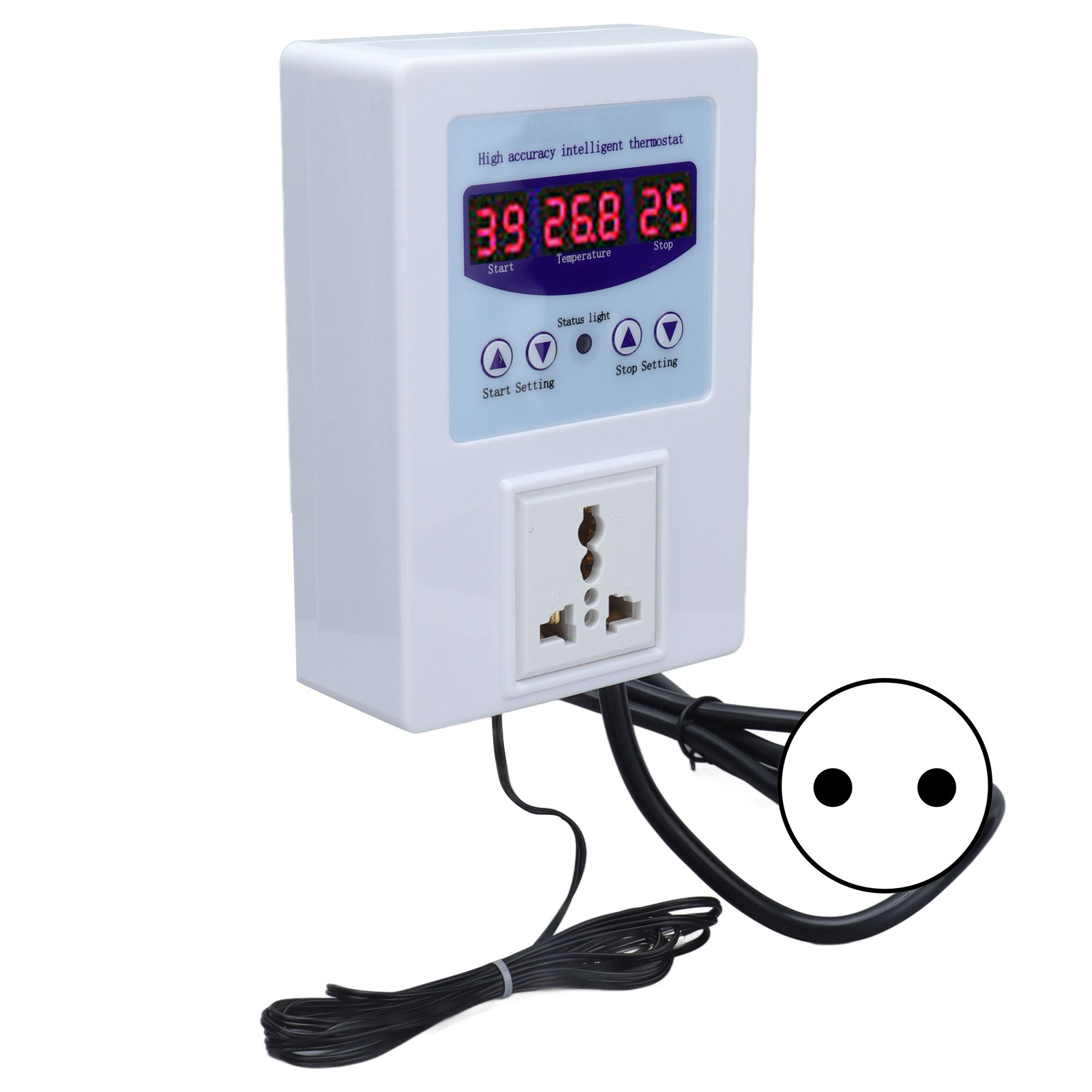 Digitales Thermostat Mit Digitalanzeige, Temperaturregler Mit Sonde, Eu-stecker 110-240v, Weiß, Präziser Temperaturregler Für Heizung Und Kühlung.