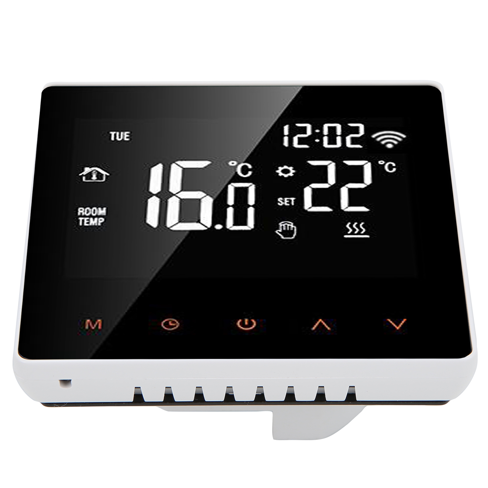 Me81h Wlan-smart-thermostat Mit Lcd-display, Für Elektrische Fußbodenheizung Und Wandheizkessel, Tuya-kompatibel, 230 V Wechselstrom, Orangefarbene Tasten Auf Weißem Hintergrund, 16 A