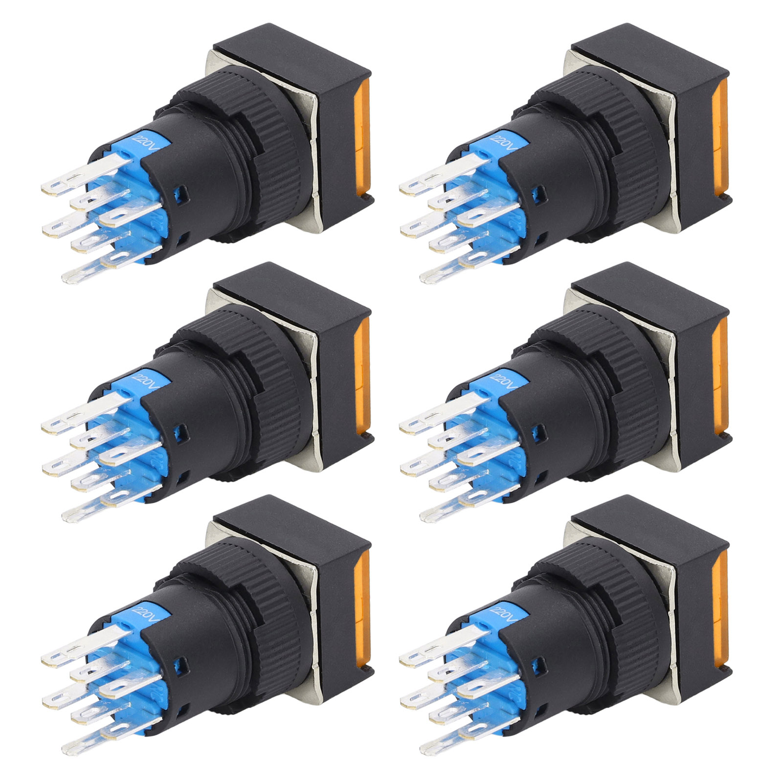 25-teiliger Quadratischer Drucktaster, 8-poliger Auto-lock-taster Mit Gelber Kontrollleuchte, 16 Mm, 220 V, Für Verteilerkasten