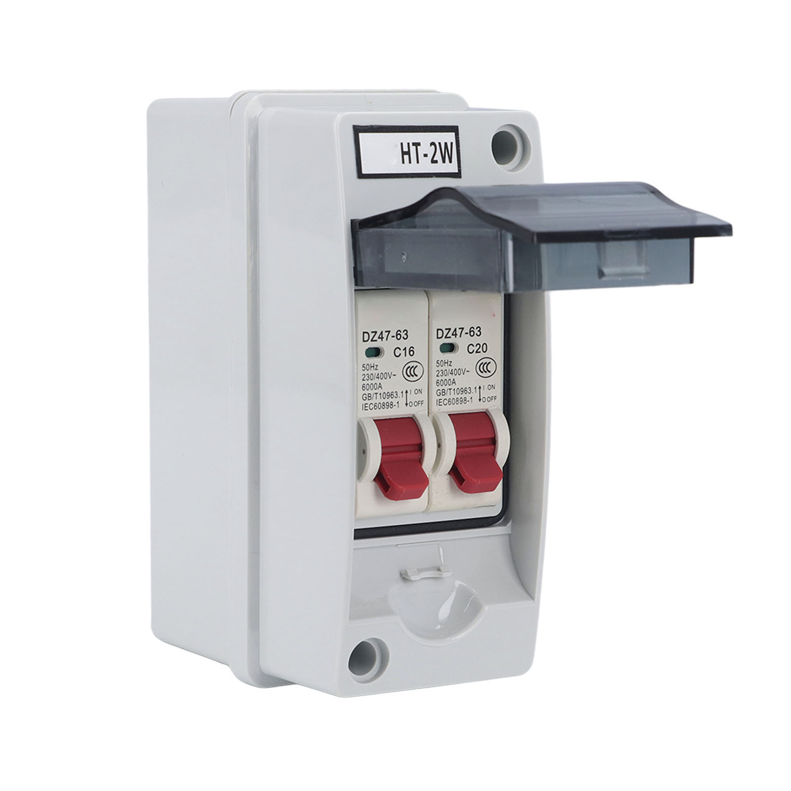 Sg-außenverteilerkasten, Wasserdicht, Modularer 2-modul-elektrokasten, Mcb Typ C 16a + 20a Leitungsschutzschalter, 230v/400v Ac, Stromversorgungsschutz.
