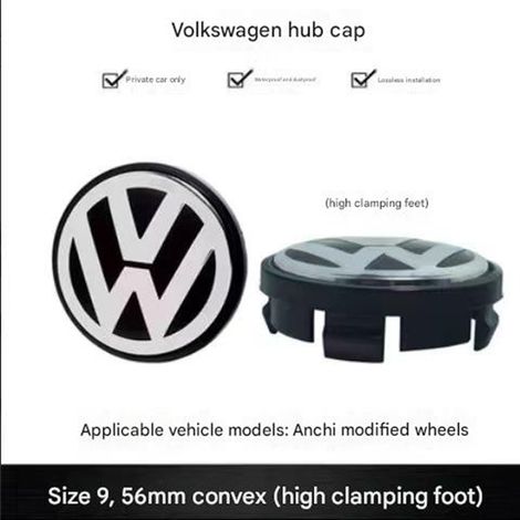1x Radkappe Mit Emblem Für Volkswagen Felgen – 56 Mm Nabenkappe Mit Hochgewölbten Nasen, Kompatibel Mit Bora, Sagitar, Lavida, Jetta, Magotan, Santana, Passat Und Polo – Schwarz