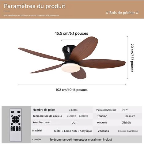 42-zoll-design-deckenventilator, Led-pendelleuchte Mit Fernbedienung, Leiser Motor, 3-farbige Beleuchtung, Schwarznussholz