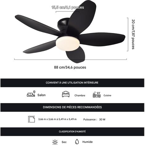 36-zoll-led-pendelventilator, Leiser Deckenventilator, Timer, Reversibler Motor, Fernbedienung, 3000–6000 K Lichtfarbe, Schwarz