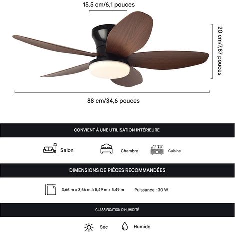36-zoll-led-design-deckenventilator Mit Beleuchtung, Fernbedienung, Energieeffizientem Motor, Reversibler Drehrichtung, Schwarznussholz