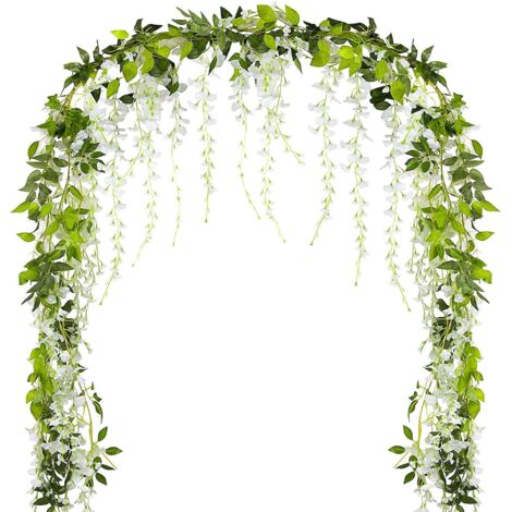 4 M Lange Künstliche Glyziniengirlande Mit Weißen Blüten – Künstliches Efeulaub Für Die Balkondekoration Bei Hochzeiten