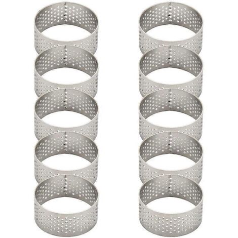 10 Runde, Perforierte, Nahtlose Tarteringe Aus Edelstahl, 4,5 Cm Durchmesser, Mit Loch --