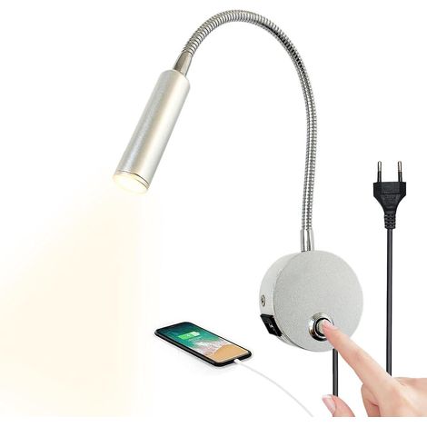 Dimmbare Touch-wandleselampe, Led-nachttischlampe Mit Usb-anschluss Und Schalter, Flexible Schwanenhalsleuchte Mit Stecker