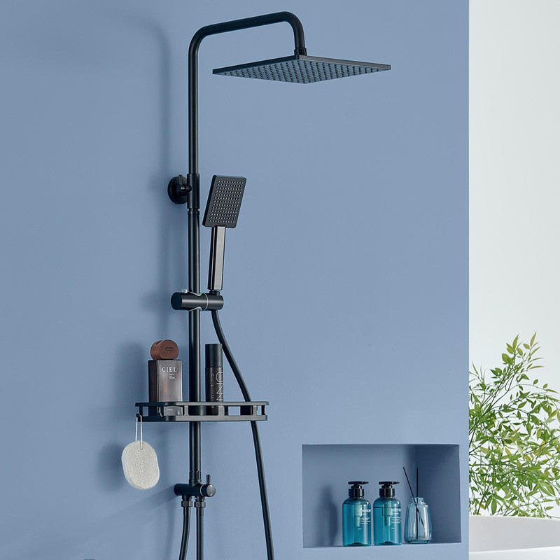 Auralum Max Regendusche Komplettset Ohne Armatur, Edelstahl Regendusche Mit Messing-wasserteiler, Bohrfree-ablage, Duschkopf, 250mmx250mm Überkopfbrause, Duschsystem Komplettset Ohne Duscharmatur, Sch