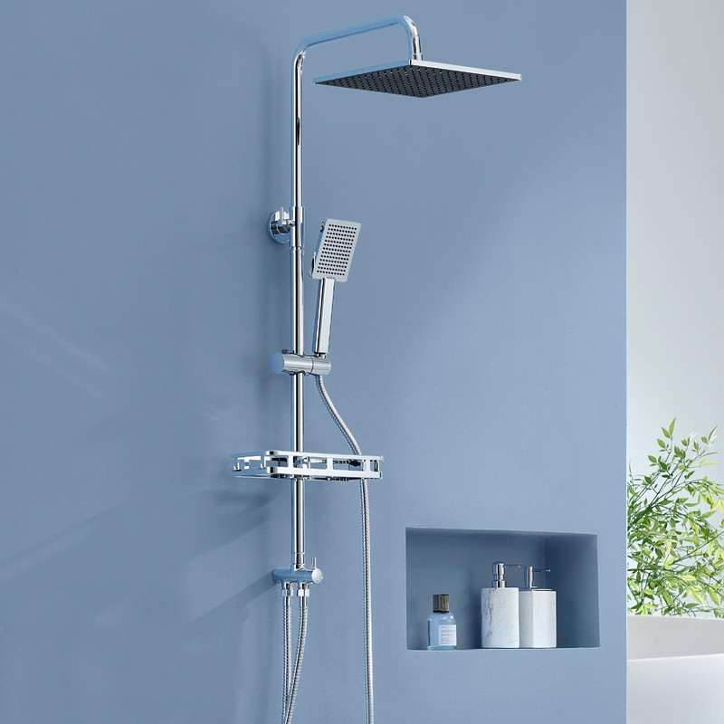 Auralum Max Regendusche Ohne Duscharmatur, Edelstahl Duschsystem Mit Bohrfree-ablage, Dusche Komplettset Mit Messing-wasserteiler, 25cmx25cm Duschkopf, Höhenverstellbare Duschstange Mit Regendusche, C