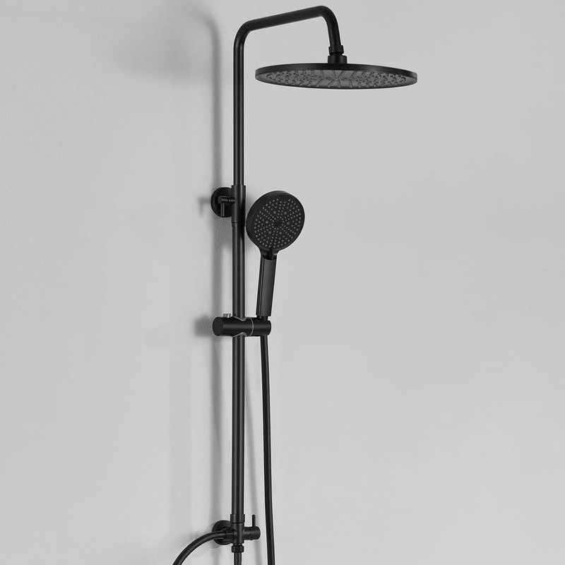 Auralum Max Regendusche Komplettset Ohne Armatur, Edelstahl Duschsystem Set Mit Messing-wasserteiler, Ø250mm Überkopfbrause, Duschgarnitur Mit Regendusche, Schwarz, Ohne Duscharmatur