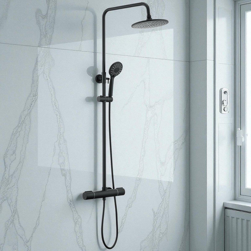 Auralum Max Duscharmatur Komplettset: Regendusche Mit Thermostatarmatur, Höhenverstellbare Edelstahl-duschstange, 23cm Overhead-regendusche Und Handbrause Mit 3 Strahlarten & Edelstahlschlauch