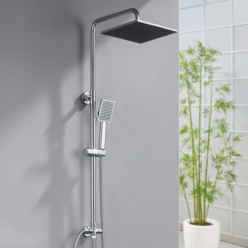Duschsystem Regendusche Dusche Kopf Duschset 10 Zoll Duschkopf Und Handbrause Regenduschset , Höhenverstellbare Duschstange, Duschsäulen Ohne Armatur, Schwarz